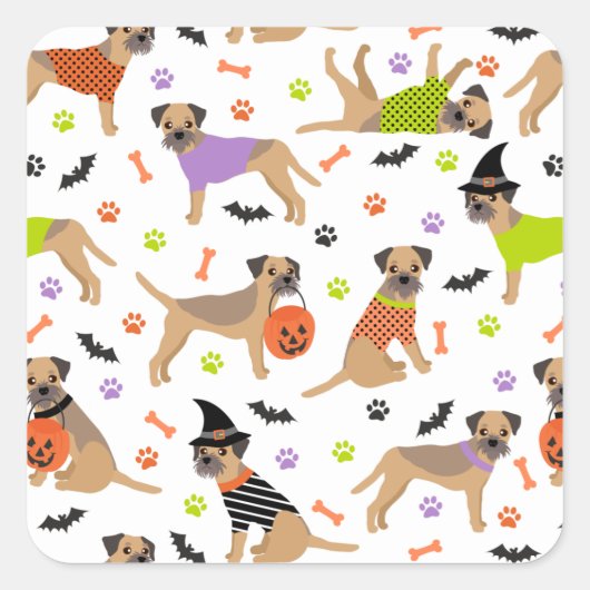 Halloween Border Terrier Square Sticker (Voorkant)