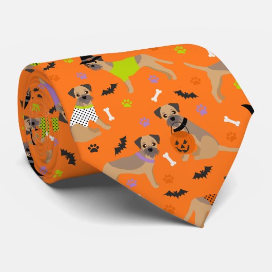 Halloween Border Terrier Stropdas (Opgerold)
