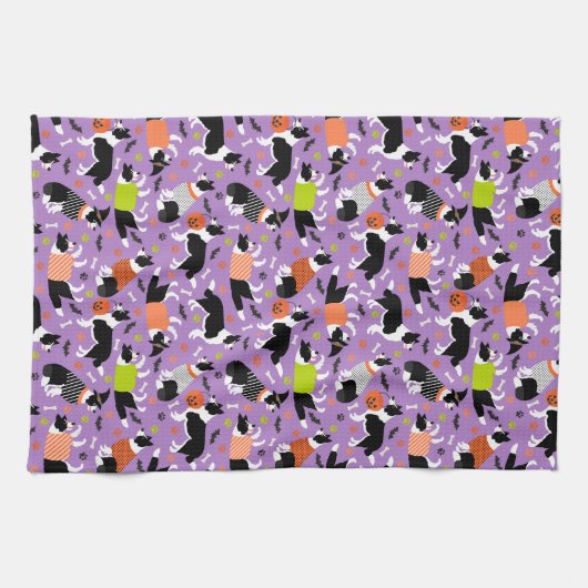 Halloween Bordure Collie Serviette de cuisine (Horizontal)