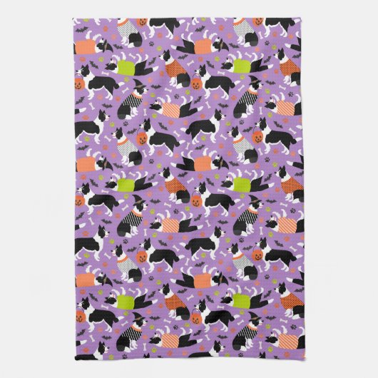 Halloween Bordure Collie Serviette de cuisine (Vertical)