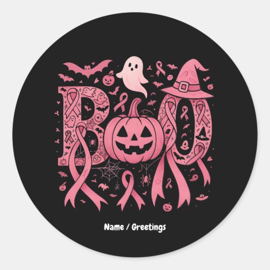 Halloween borstkanker bewustzijn roze lint ronde sticker (Voorkant)