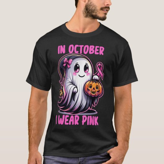 Halloween borstkankerlint in oktober Ik Draag T-shirt (Voorkant)