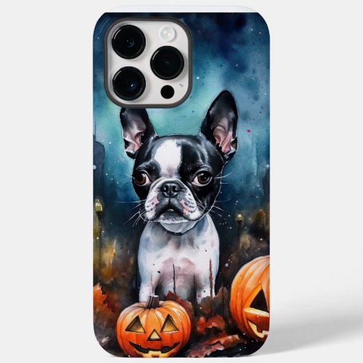 Halloween Boston Terrier met pomkins Scary Case-Mate iPhone Case (Achterkant)