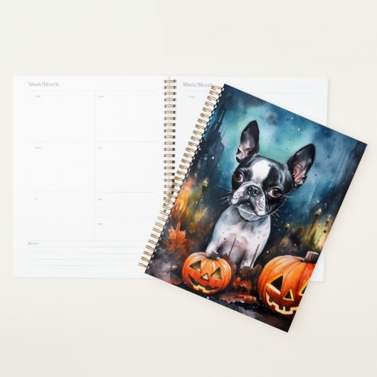 Halloween Boston Terrier met pomkins Scary Planner (Display)