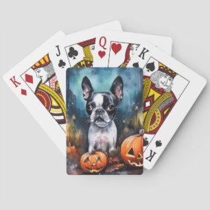 Halloween Boston Terrier met pomkins Scary Pokerkaarten