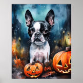 Halloween Boston Terrier met pomkins Scary Poster (Voorkant)