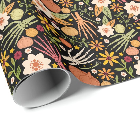 Halloween botten, bloemennaadloos patroon. cadeaupapier (Rol Hoek)