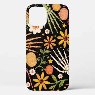 Halloween botten, bloemennaadloos patroon. iPhone 12 hoesje