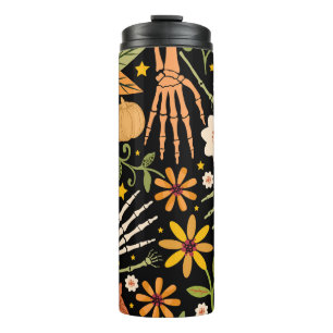 Halloween botten, bloemennaadloos patroon. thermosbeker