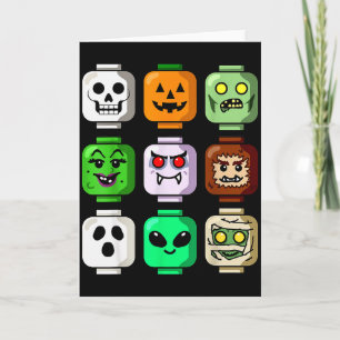 Halloween Bouwsteen Baksteen Hoofd Pompoen Geest Z Kaart
