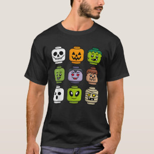 Halloween Bouwsteen Hoofd Pompoen Geest Zombie T-shirt
