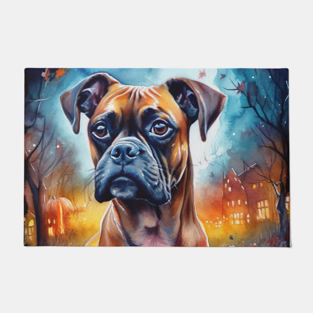 Halloween Boxer met pompoenen eng Deurmat (Voorkant)