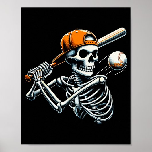 Halloween Boys Batting Skeleton Baseball  Poster (Voorkant)