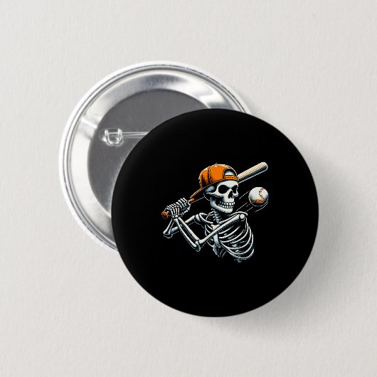 Halloween Boys Batting Skeleton Baseball Ronde Button 5,7 Cm (Voorkant /achterkant)