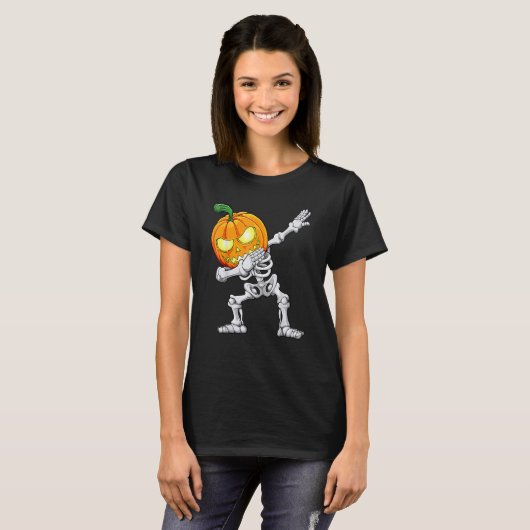 Halloween Boys Dabbing Skeleton Scary Pumpkin Jack T-shirt (Voorkant volledig)
