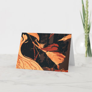  Halloween, boze heks with Fire in Forest Kaart