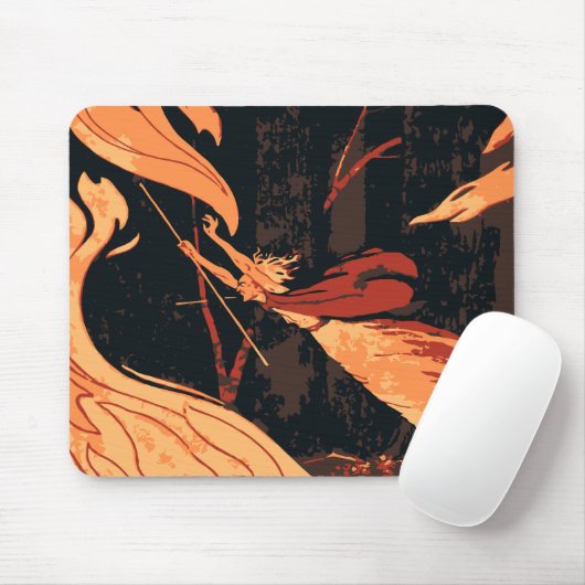  Halloween, boze heks with Fire in Forest Muismat (Met muis)