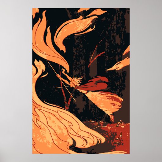 Halloween, boze heks with Fire in Forest Poster (Voorkant)