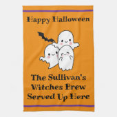 Halloween Brew Fun Ghost Bat Witch Sinaasappel Theedoek (Verticaal)