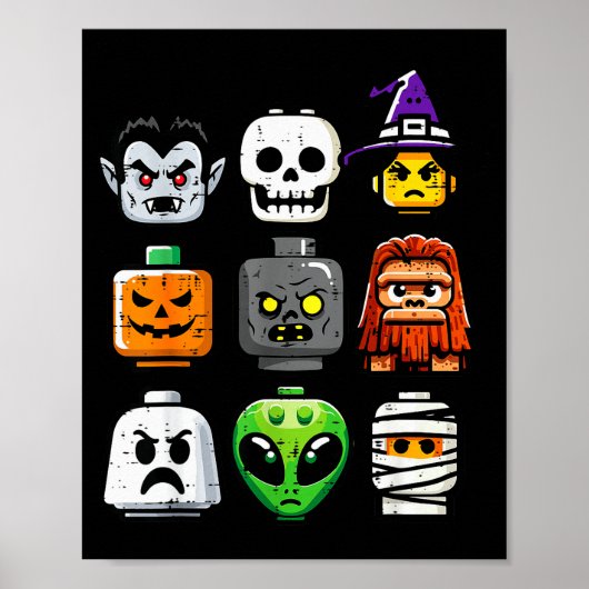 Halloween Brick Pumpkin Ghost Heads Costume Boys K Poster (Voorkant)