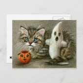 Halloween Briefkaart Cat Kitten Ghost Pumpkin Art (Voorkant / Achterkant)