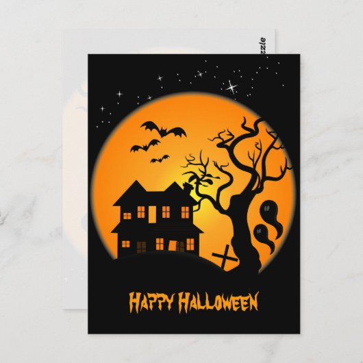 Halloween-Briefkaart in Haunted House Briefkaart (Voorkant / Achterkant)