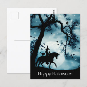 Halloween Briefkaart met Witch Unicorn Familiars