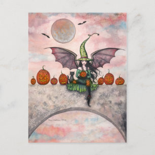 Halloween Briefkaart Witch Cat Pumpkins