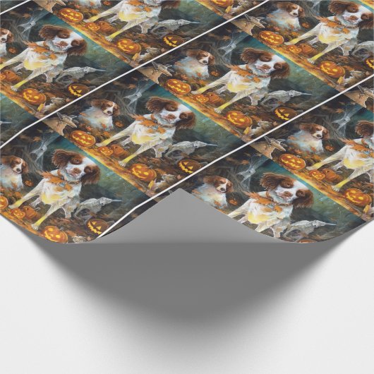 Halloween Brittany Spaniel met pompoenen eng Cadeaupapier (Hoek)