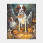 Halloween Brittany Spaniel met pompoenen eng Fleece Deken (Voorkant)