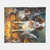 Halloween Brittany Spaniel met pompoenen eng Fleece Deken (Voorkant (Horizontaal))