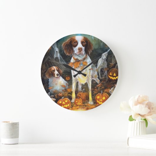 Halloween Brittany Spaniel met pompoenen eng Grote Klok (Huis)