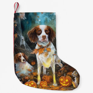 Halloween Brittany Spaniel Met Pompoenen Eng Kleine Kerstsok
