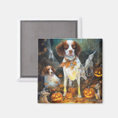 Halloween Brittany Spaniel met pompoenen eng Magneet (Voorkant / Achterkant)