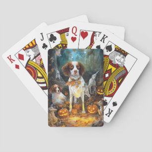 Halloween Brittany Spaniel Met Pompoenen Eng Pokerkaarten