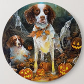 Halloween Brittany Spaniel met pompoenen eng Ronde Button 6,0 Cm (Voorkant)