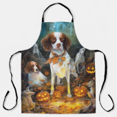 Halloween Brittany Spaniel met pompoenen eng Schort (Voorkant)