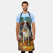 Halloween Brittany Spaniel met pompoenen eng Schort (Gedragen)