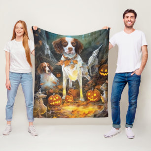Halloween Brittany Spaniel Met Pompoenen Griezelen Fleece Deken