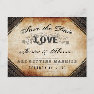 Halloween Brown Gothic LOVE Save Date Briefkaart