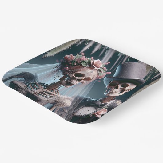 Halloween Bruid En Bruidegom Papieren Bordje (Gebogen)