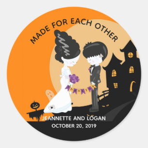 Halloween Bruid Frankenstein Trouwdag Bedankt Cl Ronde Sticker