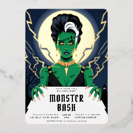 Halloween Bruid van Frankenstein Monster Bash Folie Uitnodiging