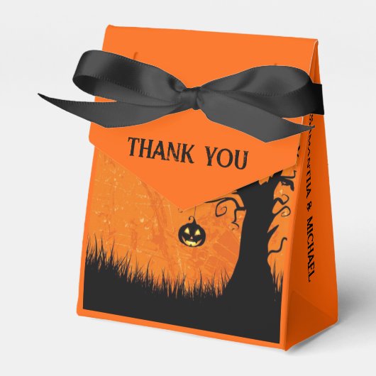 Halloween Bruiloft Aangepaste Namen & Tekst Enge B Bedankdoosjes (Voorkant Zijde)