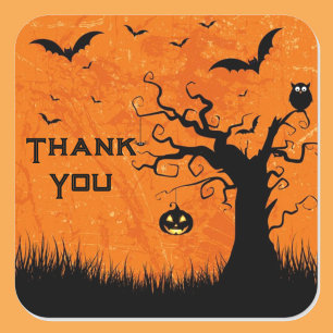 Halloween bruiloft dank u enge boom vierkante sticker