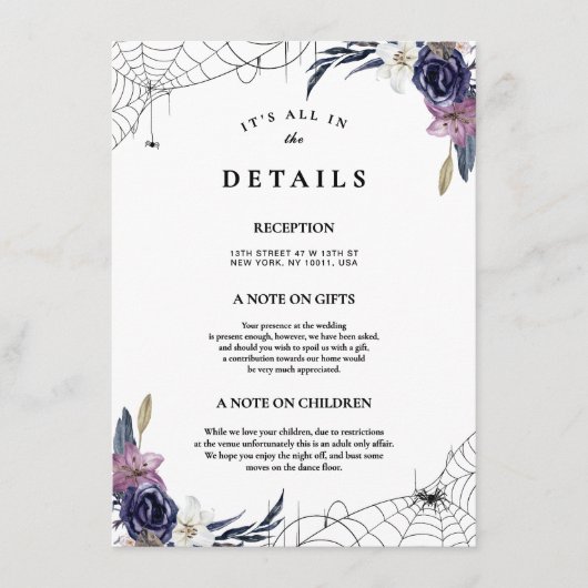 Halloween bruiloft details informatiekaartje (Voorkant)