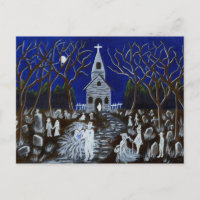 Halloween, bruiloft, kerkhof, spoken, briefkaart
