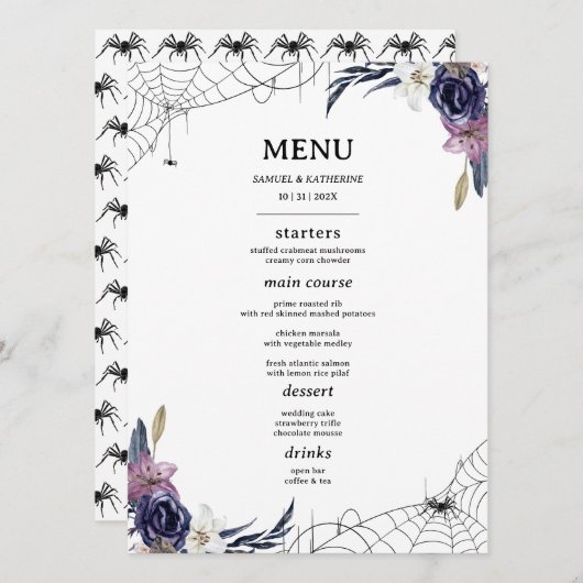 Halloween bruiloft platte menukaart (Voorkant / Achterkant)