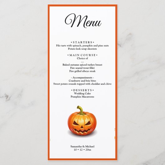Halloween bruiloft pompoen bruiloft menu (Voorkant)