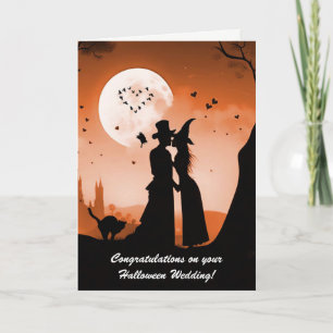 Halloween Bruiloft Schattige Paar Top Hoed en Heks Kaart
